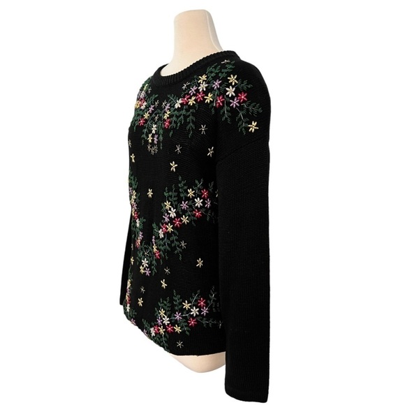 NUTCRACKER Vintage 3D Beaded Floral Long Oversized Crewneck Sweater Black Size S - Picture 2 of 8